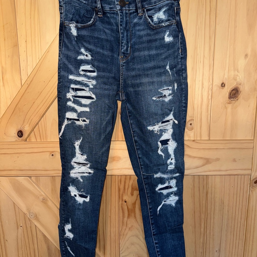 American Eagle Outfitters Dark Blue Distressed Skinny Jeans